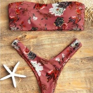Zaful Floral Bandeau Bikini Set Swimsuit